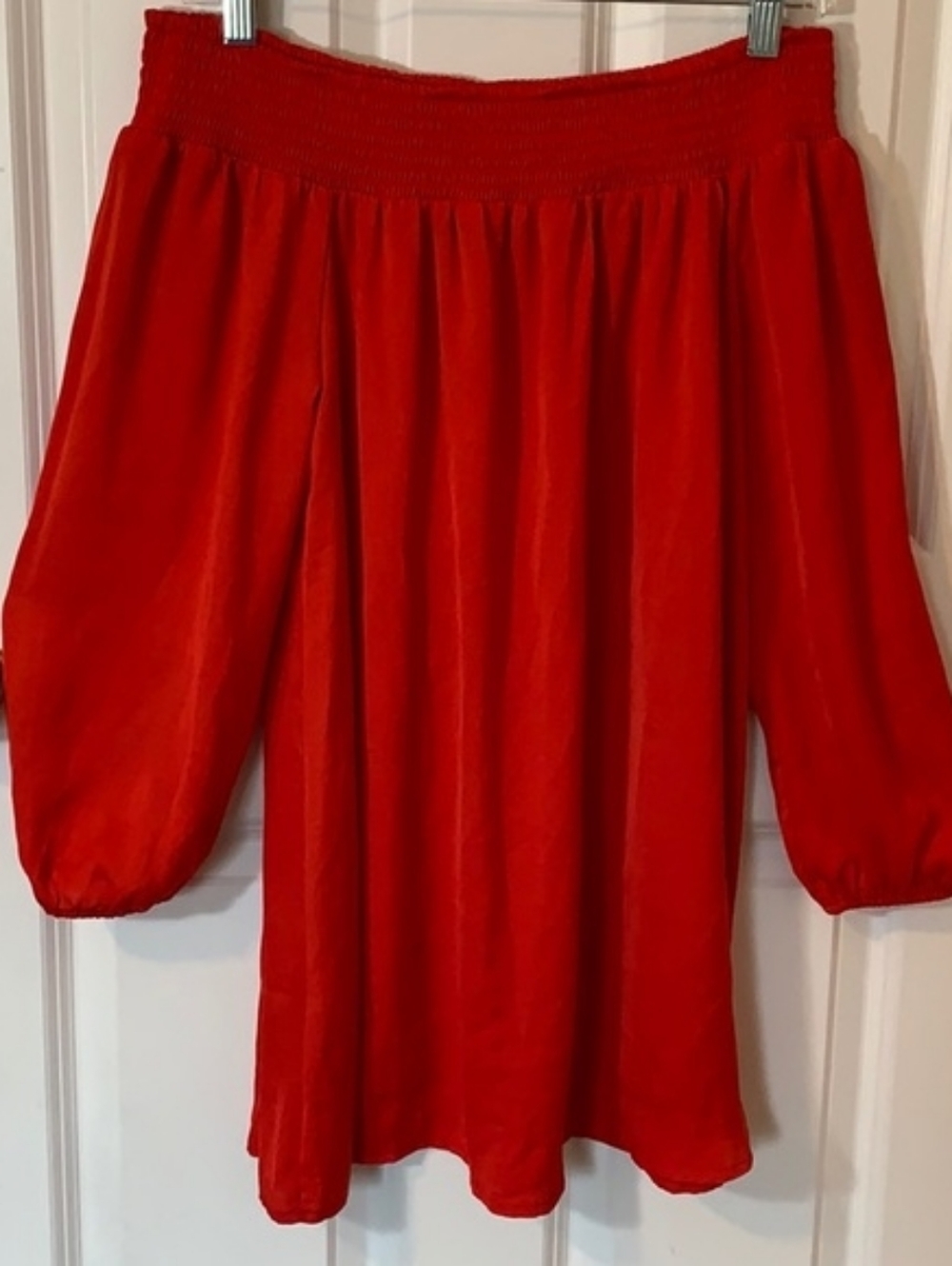 Forever 21 Red Off Shoulder Peasant Blouse, Medium Puff Sleeve Boho Top #O3